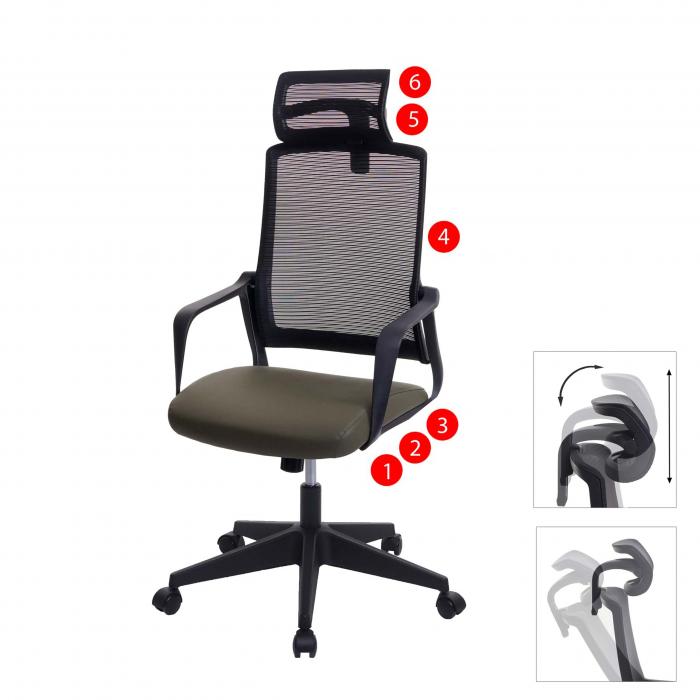 Bürostuhl HWC-J52, Drehstuhl Schreibtischstuhl, ergonomisch Kopfstütze,  Kunstleder ~ olivgrün von Heute-Wohnen