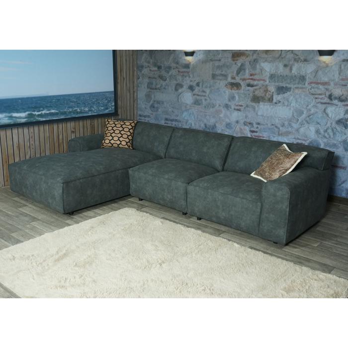 Ecksofa HWC-J59, Couch Sofa mit Ottomane links, Made in EU, wasserabweisend  ~ Kunstleder grau von Heute-Wohnen