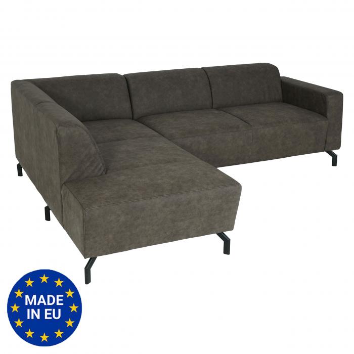 Ecksofa HWC-J60, Couch Sofa mit Ottomane links, Made in EU, wasserabweisend  ~ Kunstleder grau-braun von Heute-Wohnen