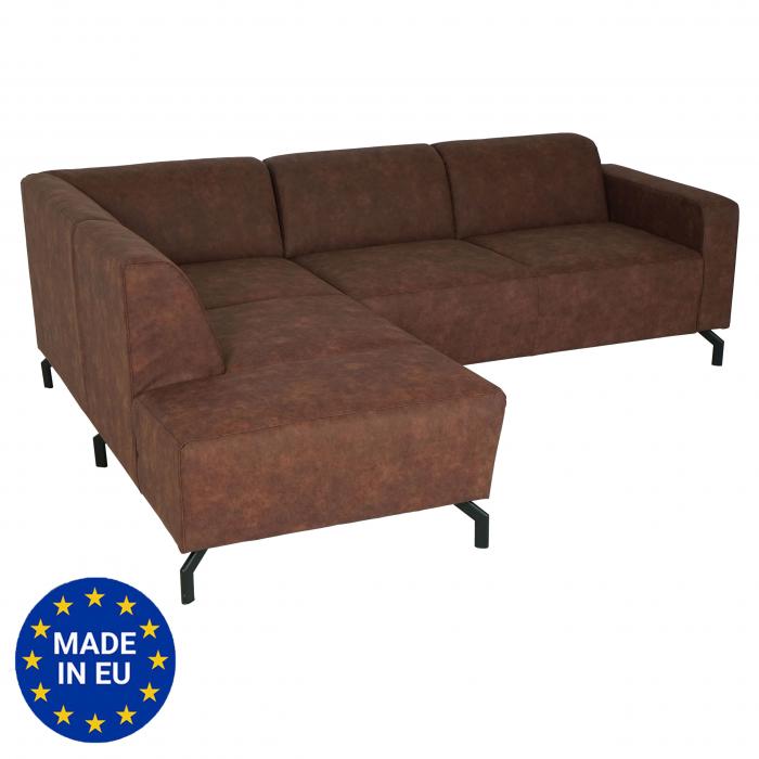 Ecksofa HWC-J60, Couch Sofa mit Ottomane links, Made in EU, wasserabweisend  ~ Kunstleder braun von Heute-Wohnen