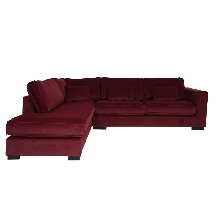 Ecksofa HWC-J58, Couch Sofa mit Ottomane links, Made in EU, wasserabweisend  ~ Samt bordeaux-rot von Heute-Wohnen