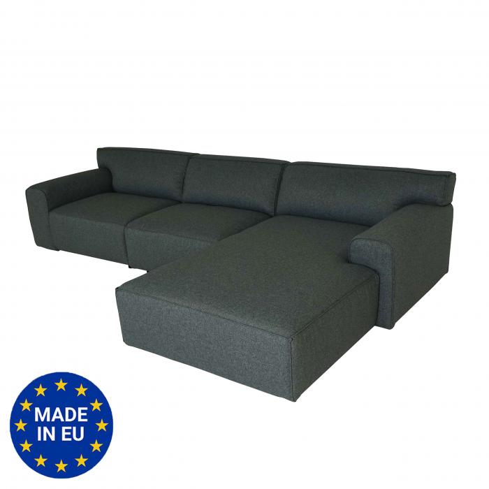 Ecksofa HWC-J59, Couch Sofa mit Ottomane rechts, Made in EU,  wasserabweisend ~ Stoff/Textil grau von Heute-Wohnen