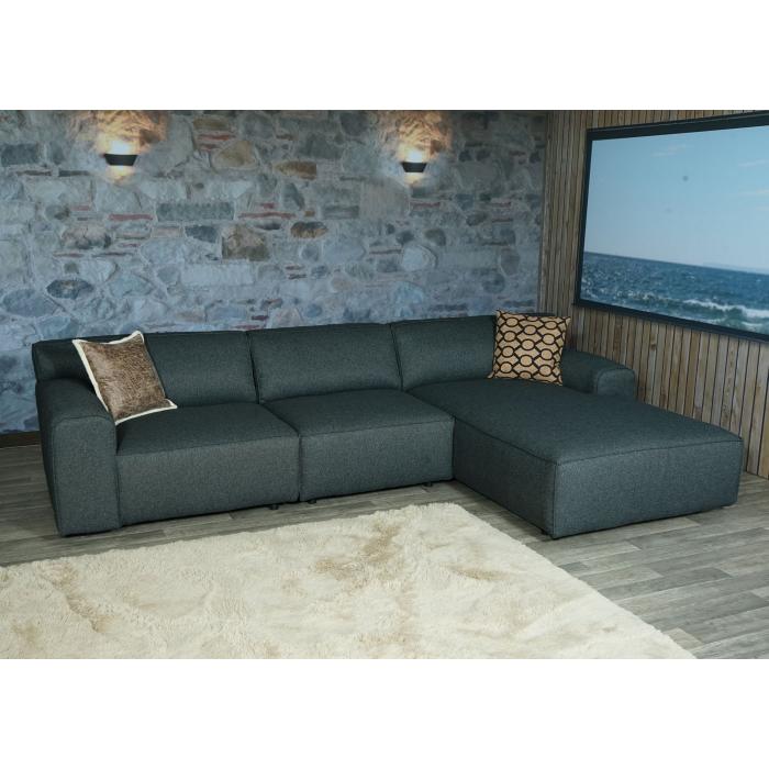 Ecksofa HWC-J59, Couch Sofa mit Ottomane rechts, Made in EU,  wasserabweisend 295cm ~ Stoff/Textil grau von Heute-Wohnen