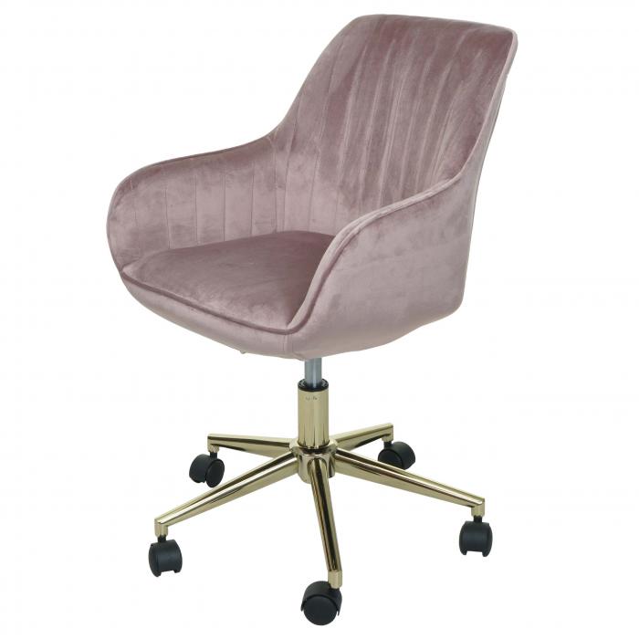 Bürostuhl HWC-J62, Drehstuhl Schreibtischstuhl Lehnstuhl Stuhl, Samt mit  Armlehne goldenes Fußkreuz ~ rosa von Heute-Wohnen