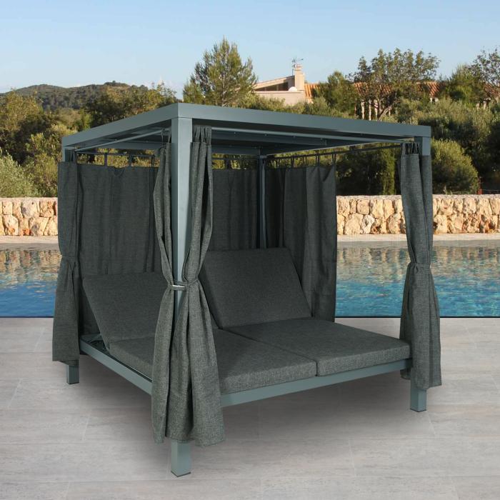 Lounge-Gartenliege HWC-J66, XL Sonnenliege Bali-Liege Doppelliege  Outdoor-Bett, 10cm-Polster aus Olefin Alu ~ anthrazit von Heute-Wohnen