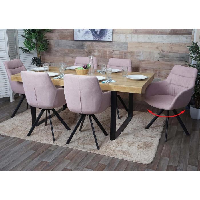 6er-Set Esszimmerstuhl HWC-J69, Küchenstuhl Stuhl mit Armlehne, drehbar  Auto-Position, Samt ~ rosa von Heute-Wohnen