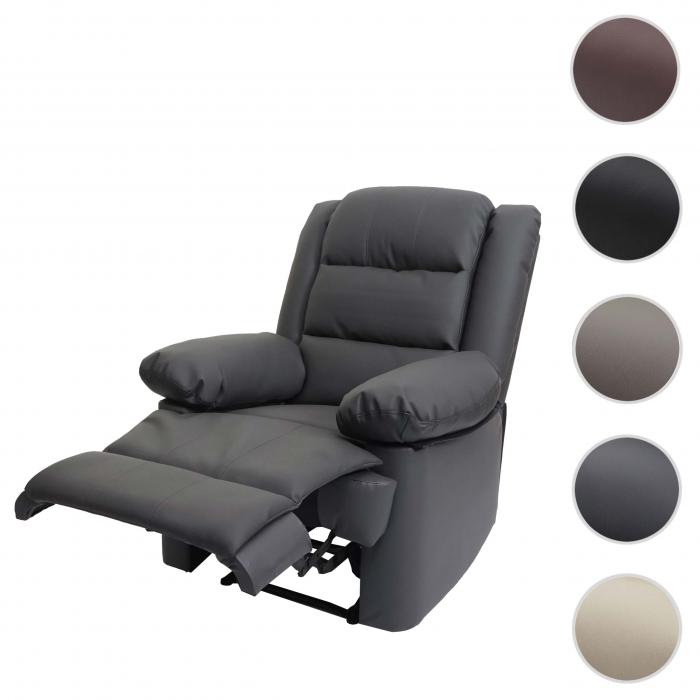 Fernsehsessel HWC-G15, Relaxsessel Liege Sessel, Leder + Kunstleder  101x87x100cm ~ grau von Heute-Wohnen