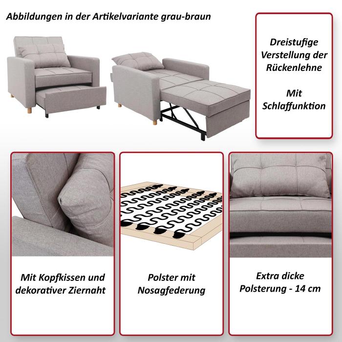 Schlafsessel HWC-L39, Funktionssessel Klappsessel Relaxsessel Sessel,  Nosagfederung ausziehbar Stoff/Textil ~ grau-braun von Heute-Wohnen