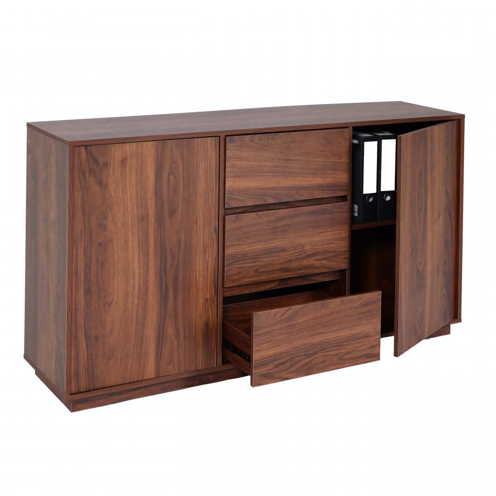 Sideboard HWC-J78, Kommode Schrank Highboard Schublade, MDF Soft-Close 86x160x40cm ~ Walnuss-Optik