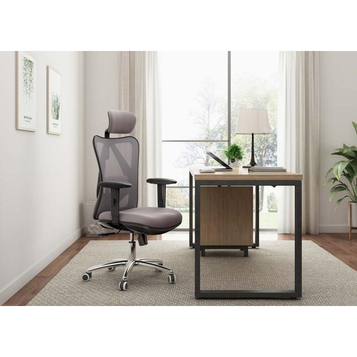 SIHOO Bürostuhl Schreibtischstuhl, ergonomisch, verstellbare  Lordosenstütze, 150kg belastbar ~ ohne Fußstütze, grau von Heute-Wohnen