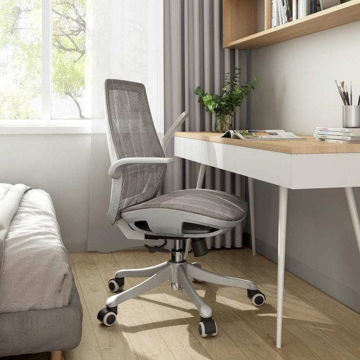 Bürostuhl HWC-J91, Schreibtischstuhl, ergonomische S-förmige Rückenlehne,  Taillenstütze hochklappbare Armlehne ~ grau von Heute-Wohnen