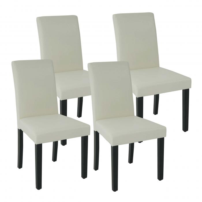 4er-Set Esszimmerstuhl HWC-J99, Küchenstuhl Stuhl Polsterstuhl, Holz  Kunstleder ~ creme-weiß, schwarze Beine von Heute-Wohnen