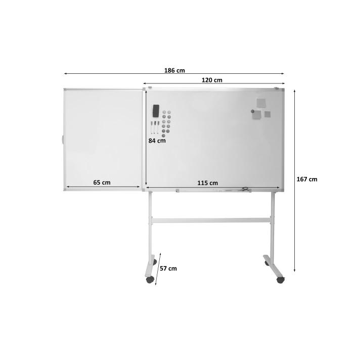 Whiteboard HWC-C85b, mit ausziehbarer Tafel Magnettafel Memoboard Pinnwand,  mobil rollbar inkl. Zubehör, 167x186cm von Heute-Wohnen