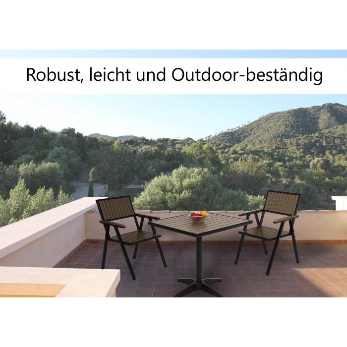 Gartentisch HWC-J95, Balkontisch Bistrotisch, Gastronomie  Outdoor-Beschichtung Alu Holzoptik ~ schwarz, grau von Heute-Wohnen