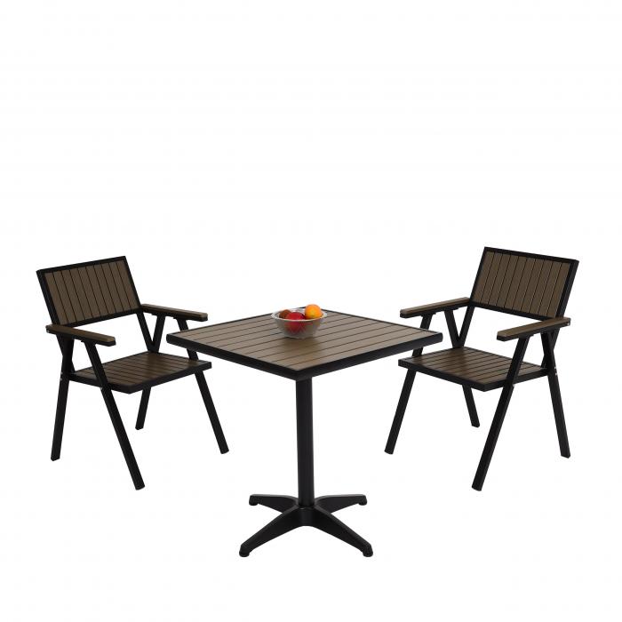 2er-Set Gartenstuhl+Gartentisch HWC-J95, Stuhl Tisch, Gastro  Outdoor-Beschichtung, Alu Holzoptik ~ schwarz, grau von Heute-Wohnen