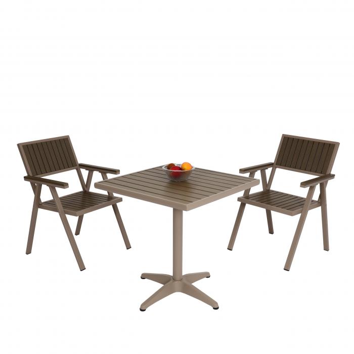 2er-Set Gartenstuhl+Gartentisch HWC-J95, Stuhl Tisch, Gastro  Outdoor-Beschichtung, Alu Polywood ~ champagner, grau von Heute-Wohnen