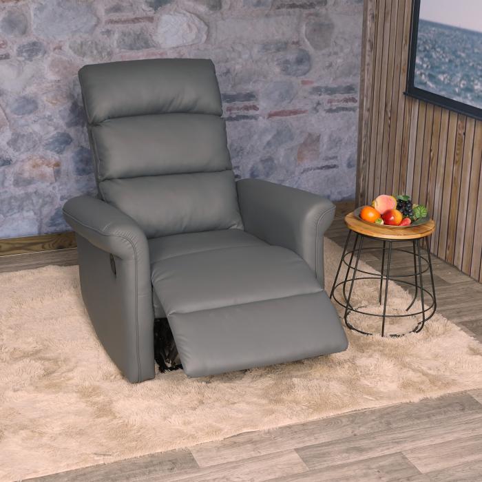 Fernsehsessel HWC-J96, Relaxsessel Sessel Liegesessel, Liegefunktion  verstellbar Kunstleder ~ grau von Heute-Wohnen