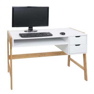 Schreibtisch HWC-K12, Brotisch Computertisch Arbeitstisch, Schublade, Bambus 76x115x58cm ~ wei