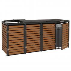 4er Mlltonnenverkleidung HWC-K14, Mlltonnenbox Mlltonnenabdeckung, 119x264x84cm WPC Metall 130kg ~ Teak-Optik