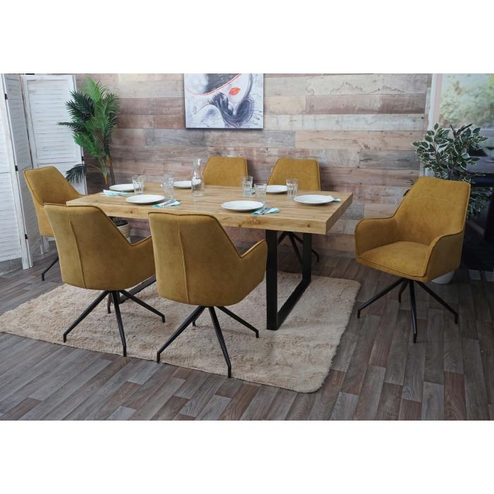 6er-Set Esszimmerstuhl HWC-K15, Küchenstuhl Polsterstuhl Stuhl mit  Armlehne, Stoff/Textil Metall ~ gelb von Heute-Wohnen