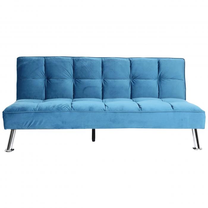 Sofa HWC-K21, Klappsofa Couch Schlafsofa, Nosagfederung Schlaffunktion  Liegefläche 187x107cm ~ Samt, blau von Heute-Wohnen