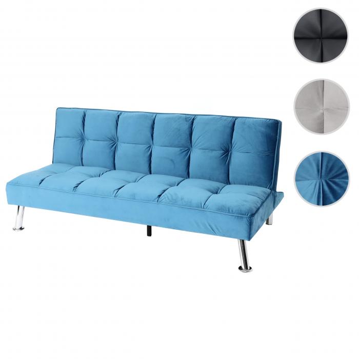 Sofa HWC-K21, Klappsofa Couch Schlafsofa, Nosagfederung Schlaffunktion  Liegefläche 187x107cm ~ Samt, blau von Heute-Wohnen