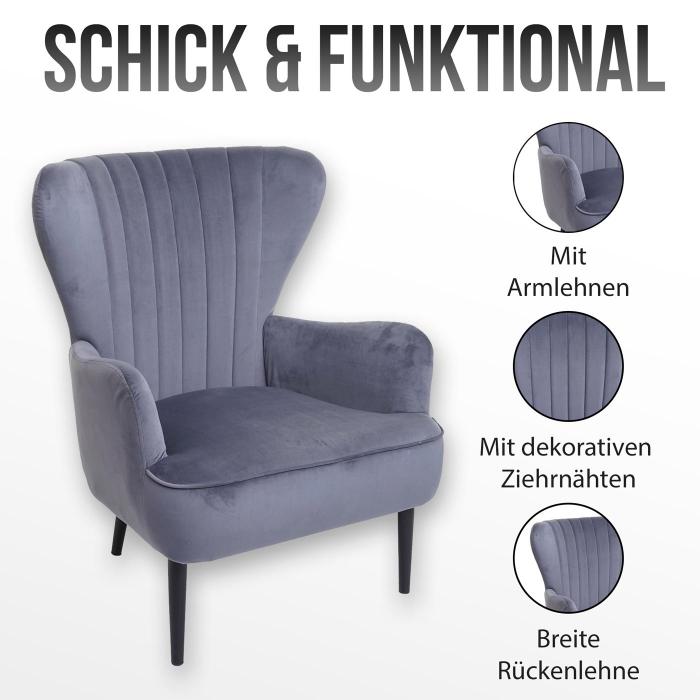 Lounge-Sessel HWC-K37, Cocktailsessel Polstersessel Sessel, Samt ~ grau von  Heute-Wohnen