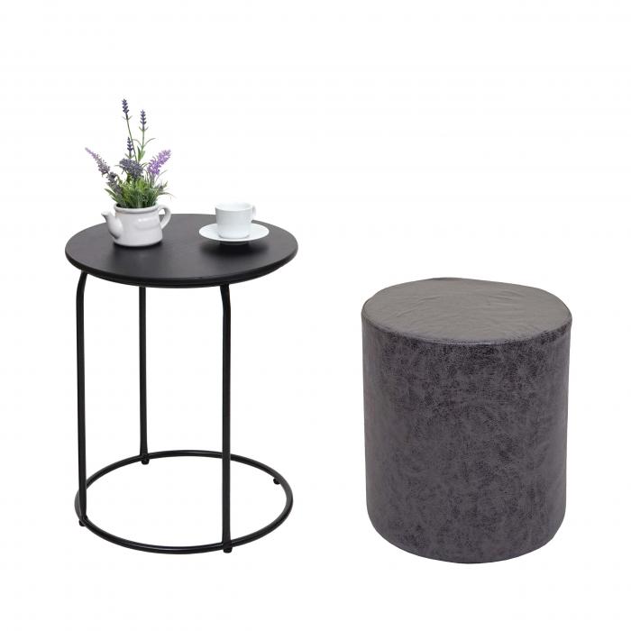 2er-Set Sitzhocker und Beistelltisch HWC-K48, Kaffeetisch Tisch Hocker,  MVG-zertifiziert MDF Metall Kunstleder ~ schwarz von Heute-Wohnen