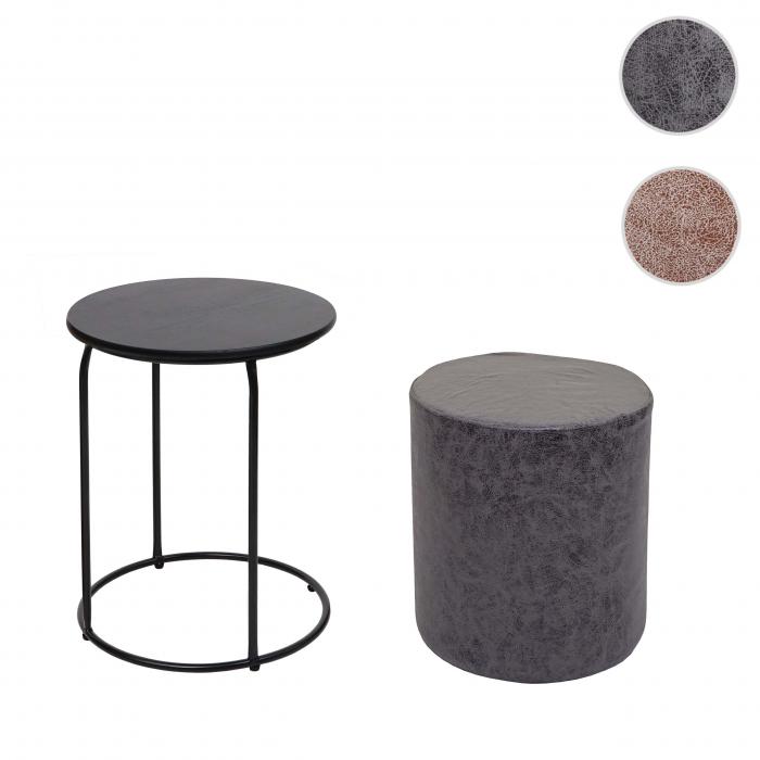 2er-Set Sitzhocker und Beistelltisch HWC-K48, Kaffeetisch Tisch Hocker,  MVG-zertifiziert MDF Metall Kunstleder ~ schwarz von Heute-Wohnen