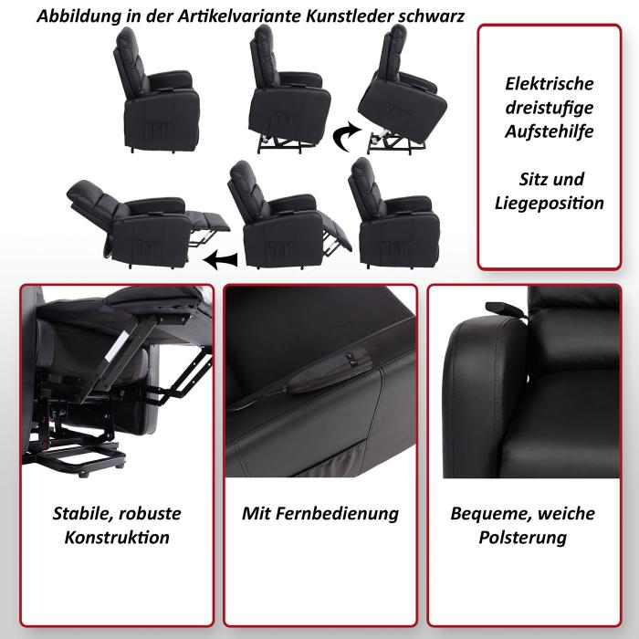 Fernsehsessel HWC-K62, Sessel Relaxsessel TV-Sessel Liege, Liegefunktion  Aufstehhilfe, Metall Kunstleder ~ schwarz von Heute-Wohnen