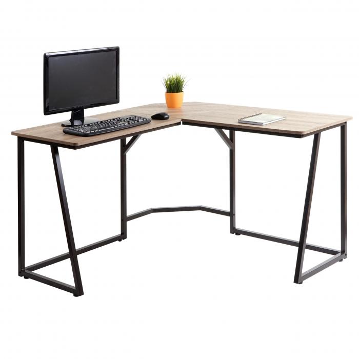 Eck-Schreibtisch HWC-K66, Computertisch Arbeitstisch, MVG-zertifiziert  76x175x100cm, MDF Metall ~ naturfarben von Heute-Wohnen
