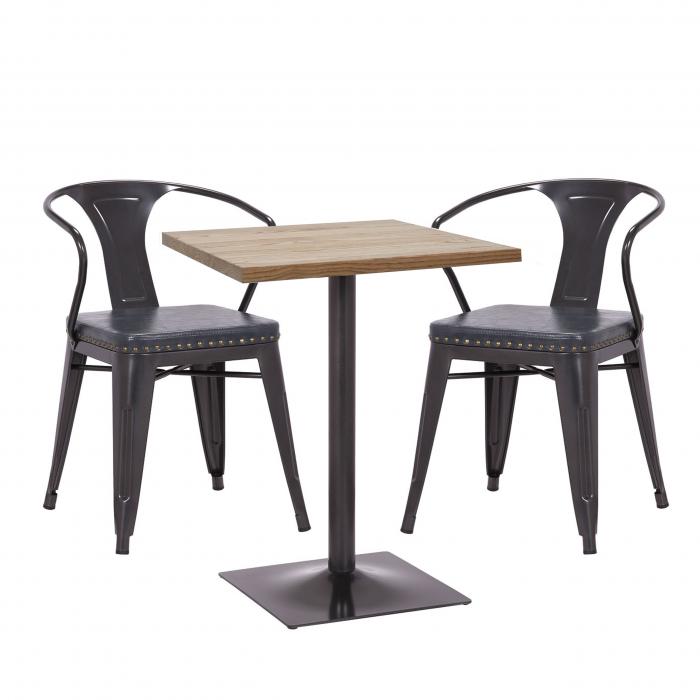 Set Bistrotisch 2x Esszimmerstuhl HWC-H10d, Stuhl Tisch Küchenstuhl  Gastronomie MVG ~ schwarz-grau, Tisch hellbraun von Heute-Wohnen