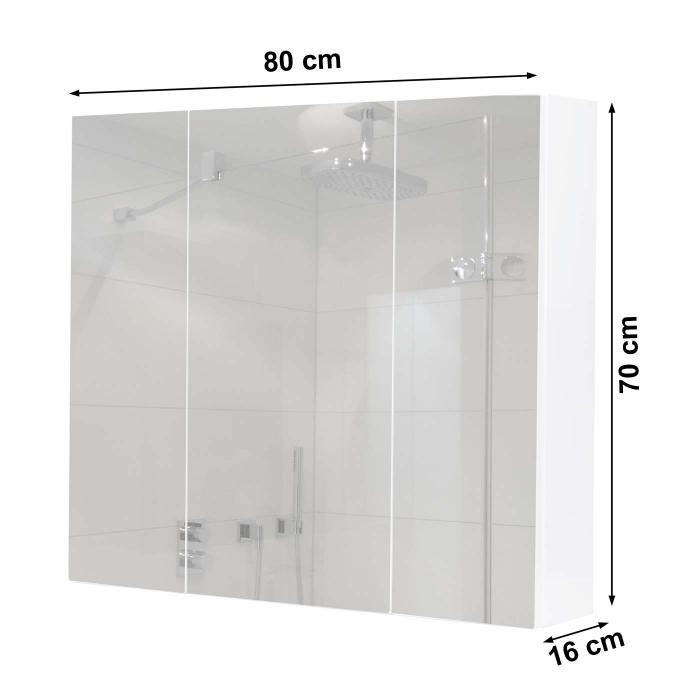 Spiegelschrank HWC-B19b, Badschrank Hängeschrank, 6 Regalböden hochglanz  MVG-zertifiziert 70x80x16cm ~ schwarz von Heute-Wohnen