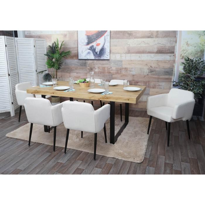 6er-Set Esszimmerstuhl HWC-L13, Polsterstuhl Küchenstuhl Stuhl mit Armlehne,  Stoff/Textil Metall ~ creme-weiß von Heute-Wohnen