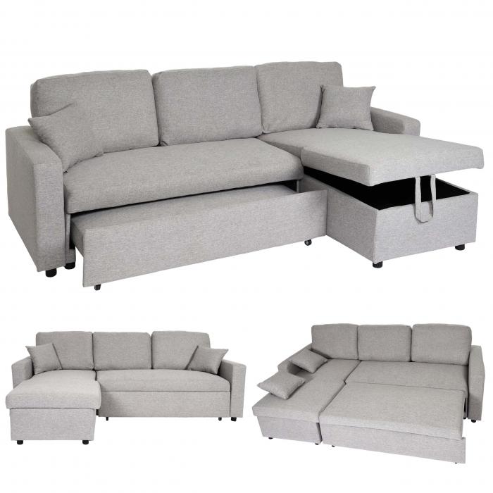 Ecksofa mit Bettkasten HWC-L17, Couch Sofa L-Form, Liegefläche  Nosagfederung 228cm ~ grau von Heute-Wohnen