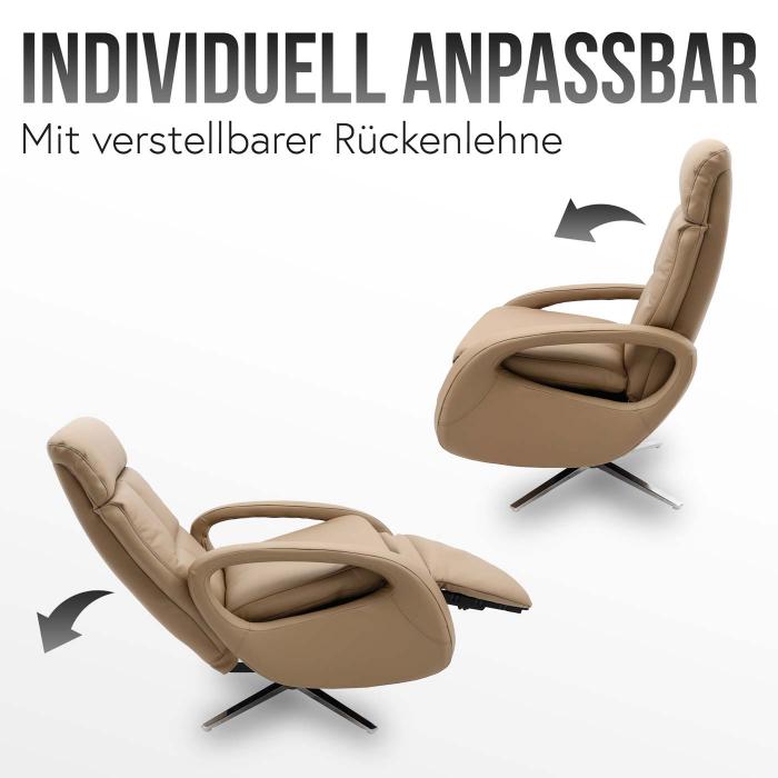 Relaxsessel HWC-L11, Design Fernsehsessel TV-Sessel Liegesessel,  Liegefunktion drehbar, Voll-Leder ~ taupe von Heute-Wohnen