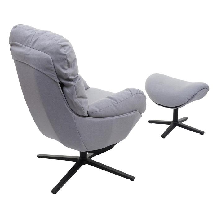 Relaxsessel + Hocker HWC-L12, Fernsehsessel Sessel Schaukelstuhl  Wippfunktion, drehbar, Metall Stoff/Textil ~ hellgrau von Heute-Wohnen