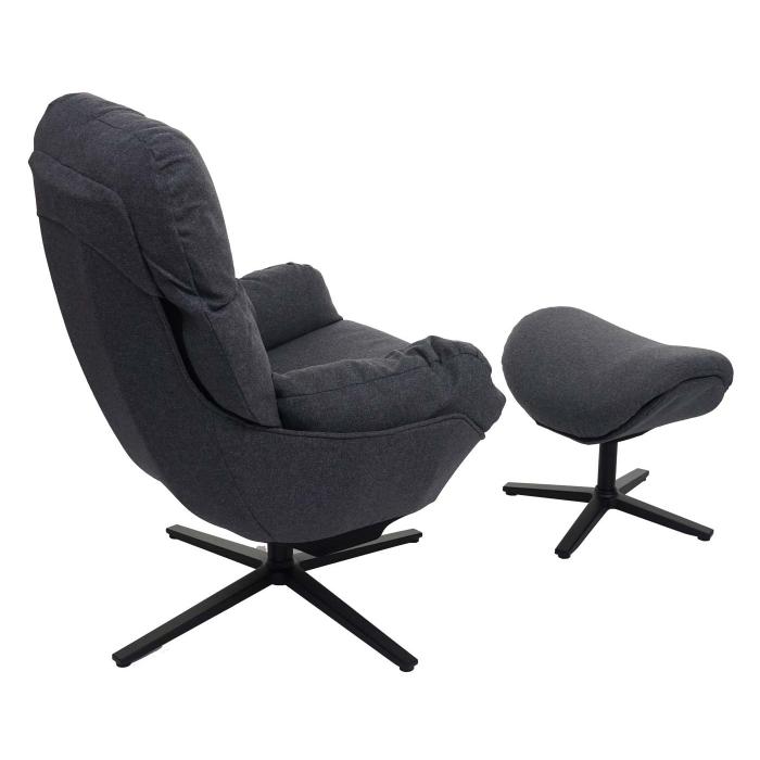 Relaxsessel + Hocker HWC-L12, Fernsehsessel Sessel Schaukelstuhl  Wippfunktion, drehbar, Metall Stoff/Textil ~ dunkelgrau von Heute-Wohnen