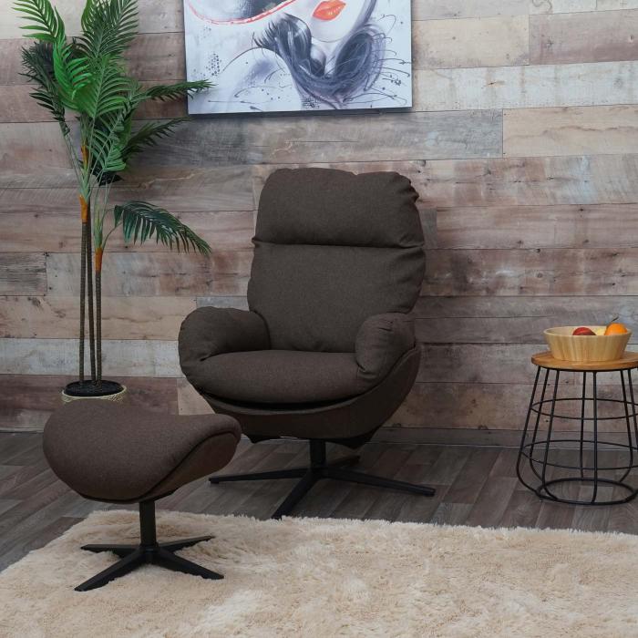 Relaxsessel + Hocker HWC-L12, Fernsehsessel Sessel Schaukelstuhl  Wippfunktion, drehbar, Metall Stoff/Textil ~ braun von Heute-Wohnen