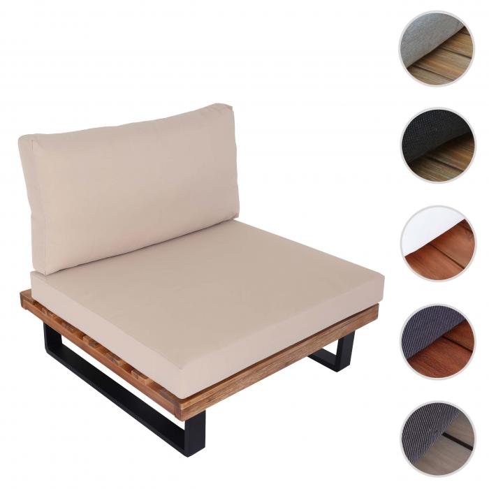 Lounge-Sessel HWC-H54, Garten-Sessel, Spun Poly Akazie Holz  MVG-zertifiziert Aluminium ~ hellbraun, Polster beige von Heute-Wohnen
