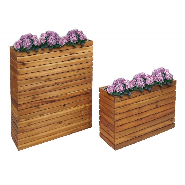 2er-Set Pflanzkasten HWC-L21, Pflanzkübel Blumentopf Hochbeet, eckig Outdoor  Akazie Holz MVG-zertifiziert, braun von Heute-Wohnen