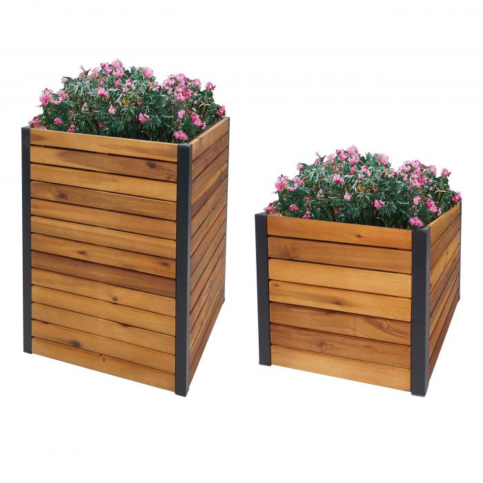 Outdoor MVG-zertifiziert 2er-Set Heute-Wohnen Hochbeet Holz Pflanzkasten Aluminium von Blumenkasten, HWC-L23, Pflanzkübel Akazie braun