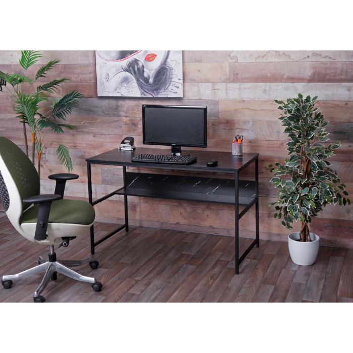 Schreibtisch HWC-K80, Bürotisch Computertisch Arbeitstisch Ablage, Metall  MDF 120x60cm ~ Marmor-Optik schwarz von Heute-Wohnen
