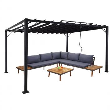 Pergola HWC-L40, Garten Lamellen-Pavillon Terrassenberdachung, 8cm-Alu-Gestell Stoff/Textil, 3x4m anthrazit