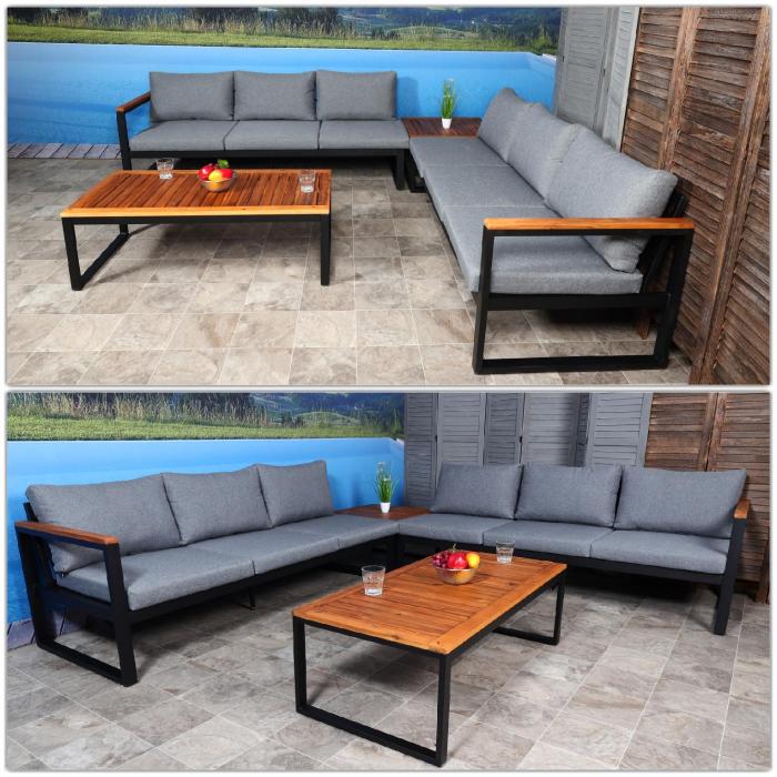 Garten-Garnitur HWC-L26, Gartenlounge Lounge-Set Sitzgruppe Sofa, Aluminium  Akazie Holz FSC-zertifiziert ~ dunkelgrau von Heute-Wohnen