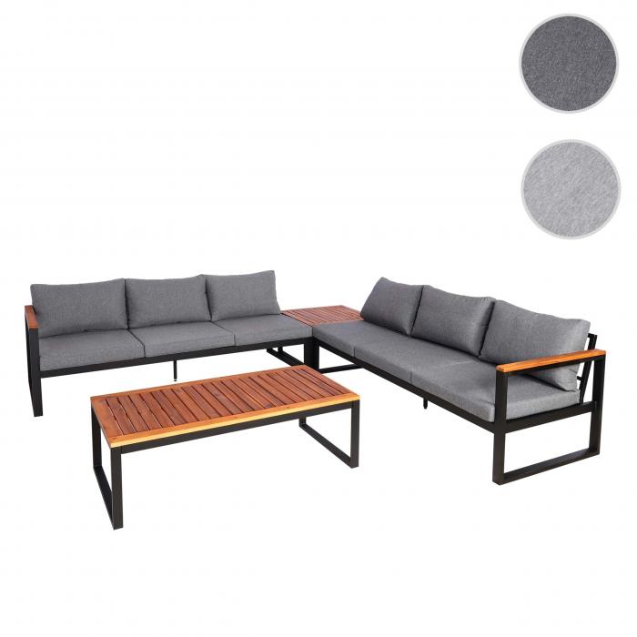 Garten-Garnitur HWC-L26, Gartenlounge Lounge-Set Sitzgruppe Sofa, Aluminium  Akazie Holz MVG-zertifiziert ~ dunkelgrau von Heute-Wohnen
