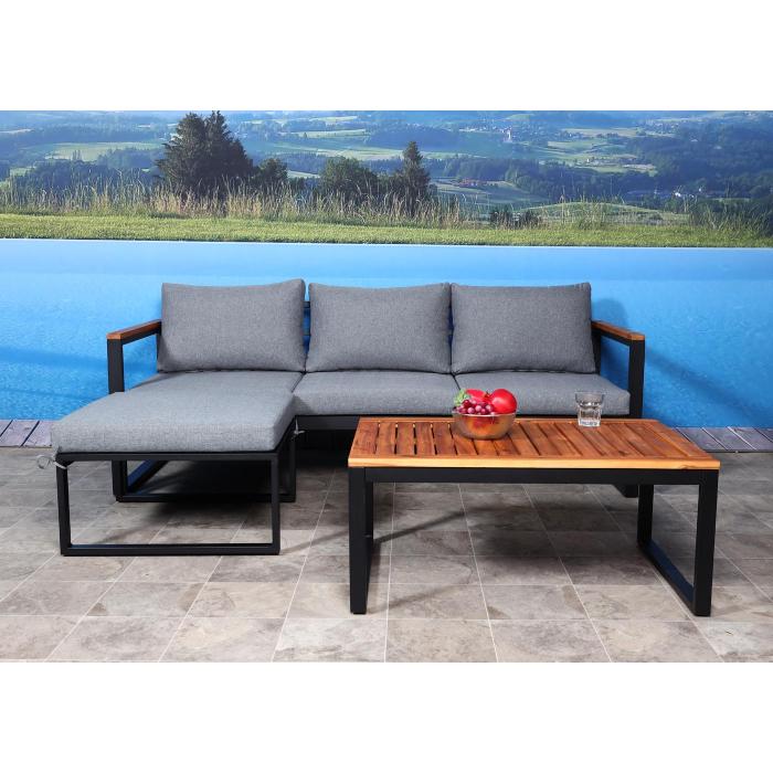 Garten-Garnitur HWC-L26b, Gartenlounge Sitzgruppe Lounge-Set Sofa,  Aluminium Akazie Holz MVG-zertifiziert ~ dunkelgrau von Heute-Wohnen