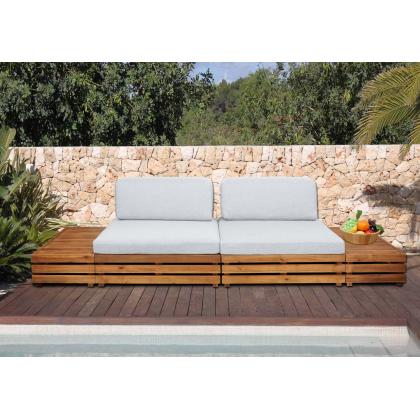 Garten-Garnitur HWC-L28, Lounge-Set Sitzgruppe Lounge-Sessel Sofa, Spun Poly Akazie Holz MVG ~ Polster hellgrau