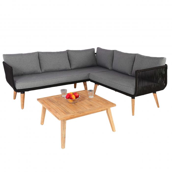 Garten-Garnitur HWC-L30, Garnitur Sitzgruppe Lounge-Set Sofa, Akazie Holz  MVG-zertifiziert ~ Polster dunkelgrau von Heute-Wohnen