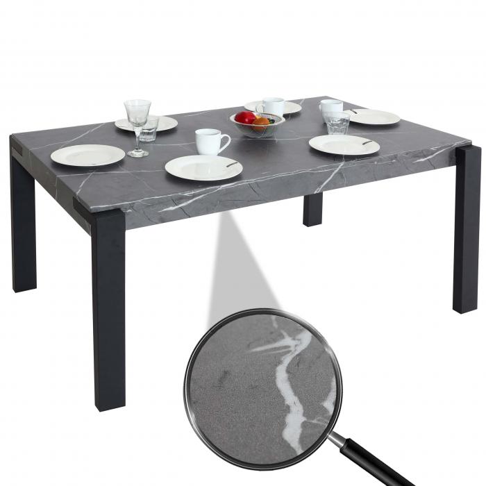 Esstisch HWC-L53, Tisch Küchentisch Esszimmertisch, Industrial Metall  140x80cm ~ Marmor-Optik grau von Heute-Wohnen